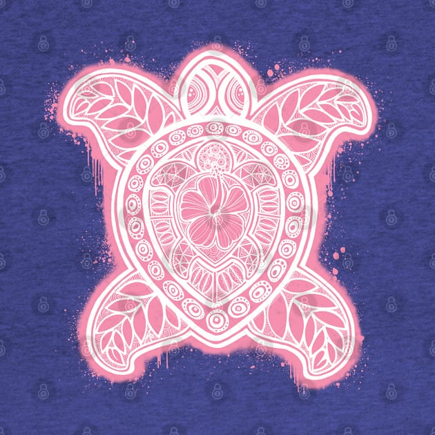 Pasifika Turtle - white on pink by AprilAppleArt